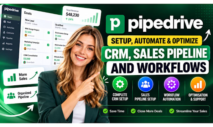 setup, automate and optimize pipedrive CRM, sales pipeline and workflows