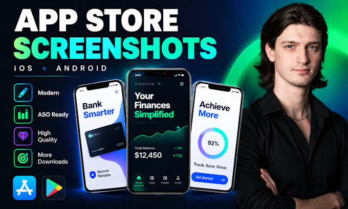design aso app screenshots for ios and android apps