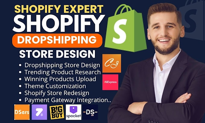 design shopify dropshipping store website zendrop dsers autods cj dropshipping