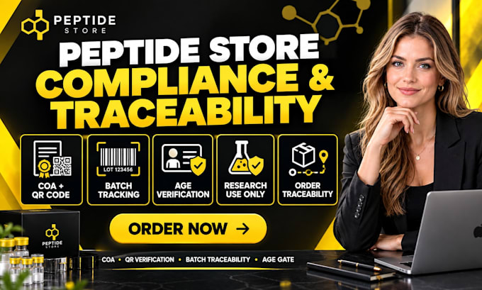 peptide store coa qr code batch tracking fda compliant age verification pop up