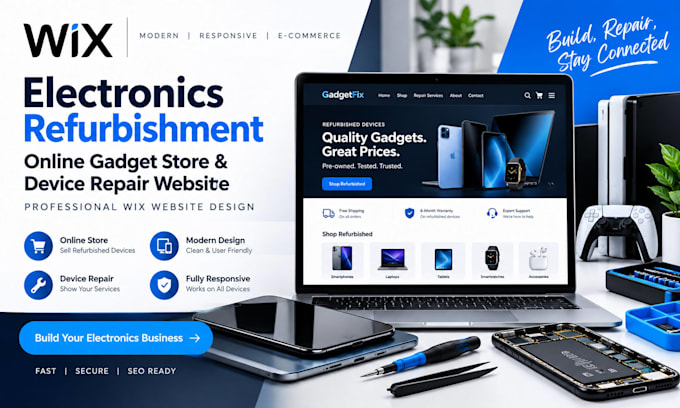 build electronics refurbishment online gadget store device repair wix website