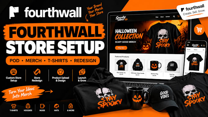 fourthwall website setup fourth wall store merch halloween tshirt pod redesign