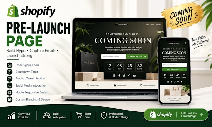 design shopify prelaunch page for emails and store growth