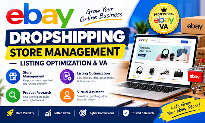 ebay dropshipping store management listing optimization VA ebay store promotion