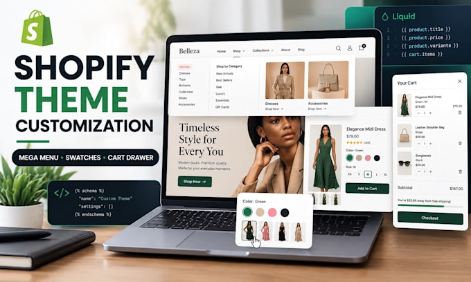 customize shopify mega menu variant swatches and custom cart drawer