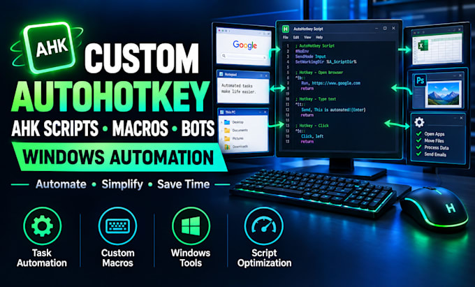 create custom autohotkey ahk scripts, macros, bots and windows automation