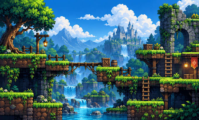 create custom 2d game art, tilemaps, props and environment assets