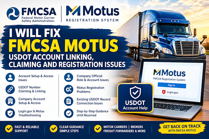 fix fmcsa motus usdot account linking, claiming and registration issues