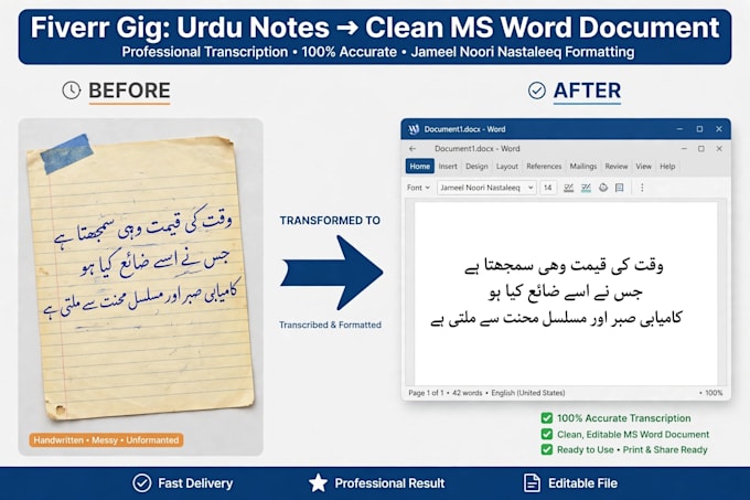type handwritten urdu english notes into ms word and pdf