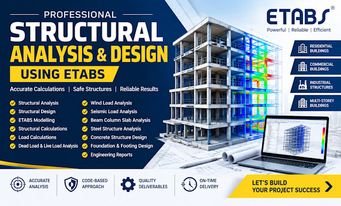 structural analysis design calculations using etabs for steel concrete buildings