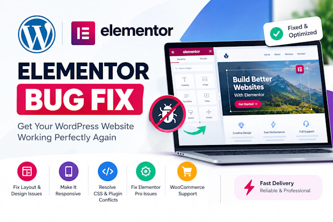 fix wordpress elementor bugs, errors, and website issues, wordpress bug fix, bug