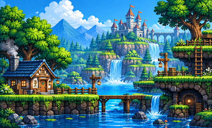 make custom 2d game environments, tilesets and pixel art