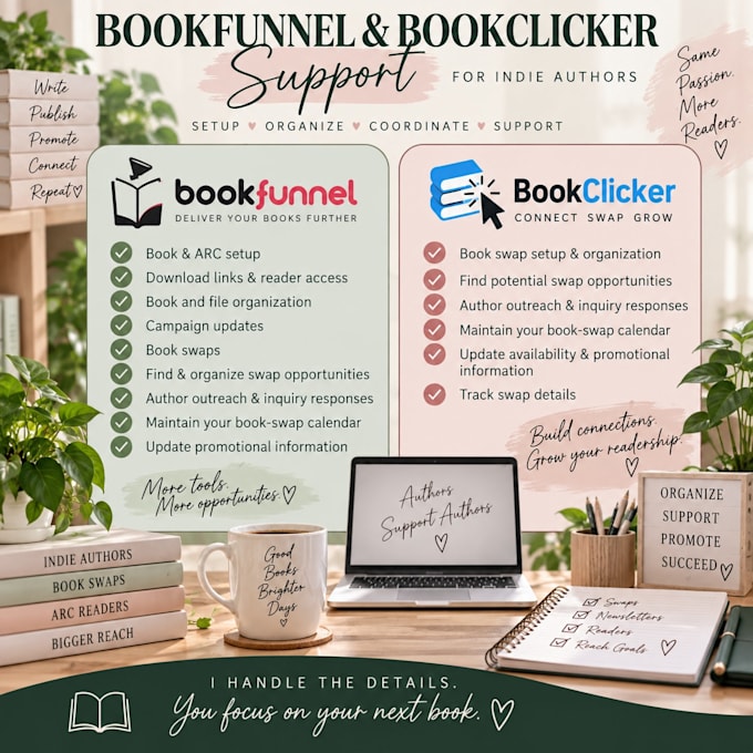 provide bookfunnel, bookclicker, and arc support for authors