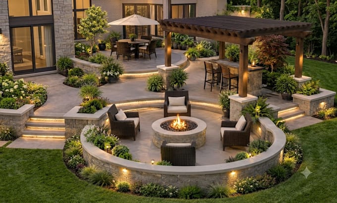 create 3d patio design and photorealistic backyard rendering for your space