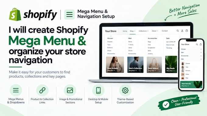 create shopify mega menu and organize your store navigation