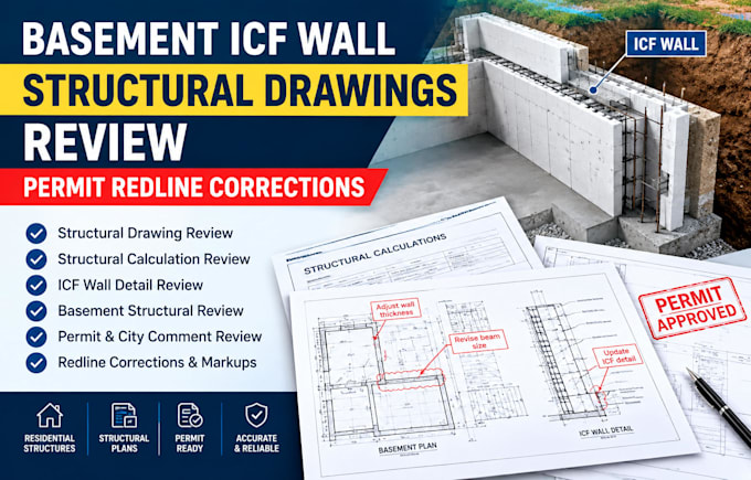 review basement icf structural wall drawings permit plan redline corrections