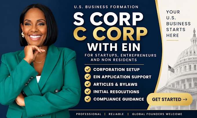 setup us s corp or c corp with ein for startups and non residents