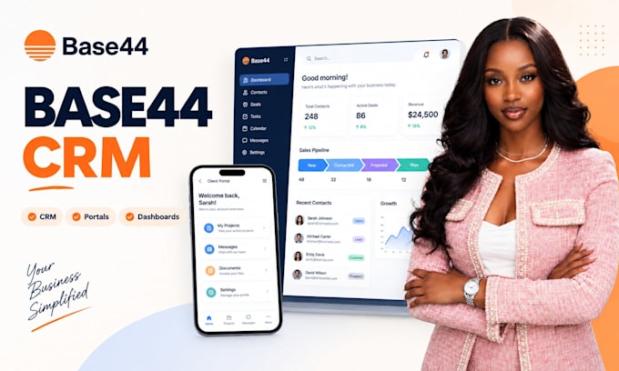 build base44 CRM, client portal, dashboard and business web app