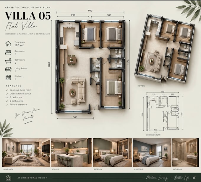create a furnished 2d floor plan