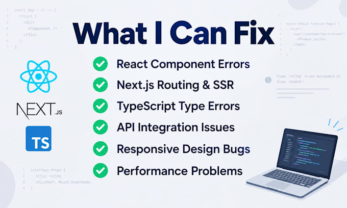 fix react nextjs or typescript bugs within 24 hours