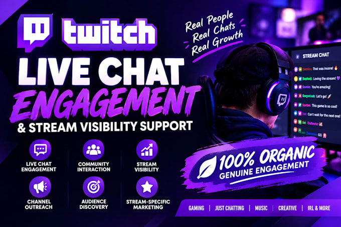 provide organic twitch live chat engagement stream promotion