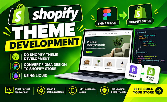 do shopify theme development, convert figma design to shopify store using liquid