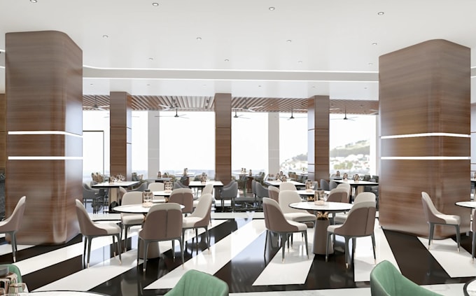 cgi premium restaurant,dining hall layout,3d lobby lounge render,eatery interior