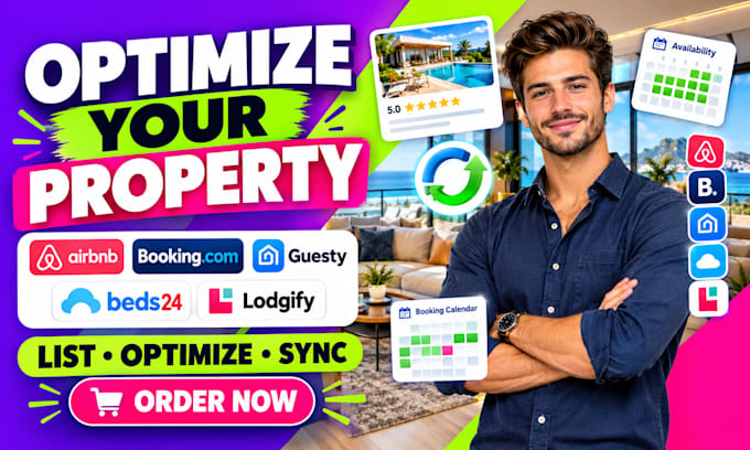 list, optimize your property on airbnb, guesty, bookingcom, sync beds24 lodgify