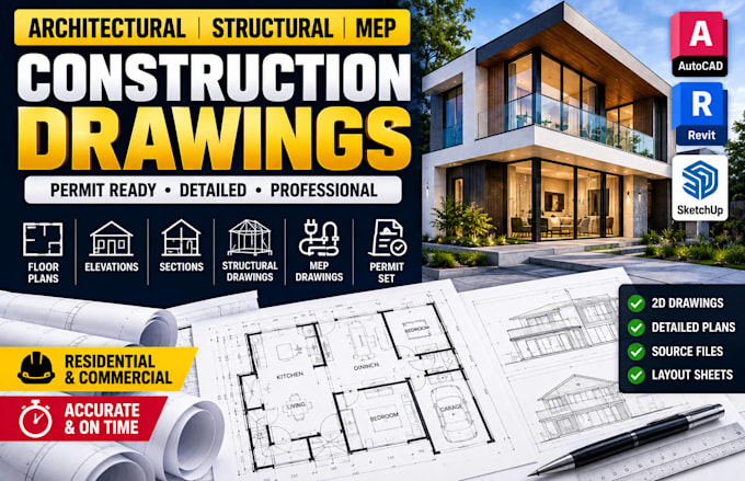 architectural structural, mep permit construction drawings