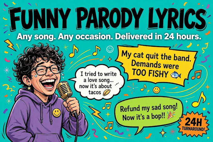 write custom funny parody song lyrics delivered in 24 hours