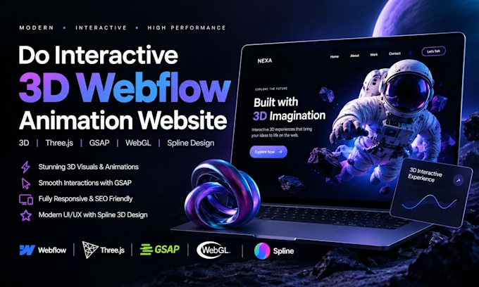 do interactive 3d webflow animation website 3d threejs gsap webgl spline design