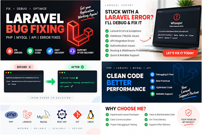 fix PHP laravel bugs, errors and issues in your web application