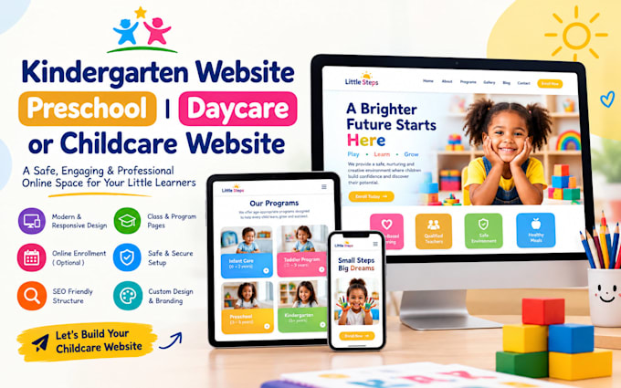 build kindergarten website preschool daycare website or childcare website