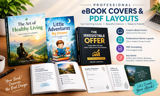 design a professional ebook, ebook cover and PDF layout