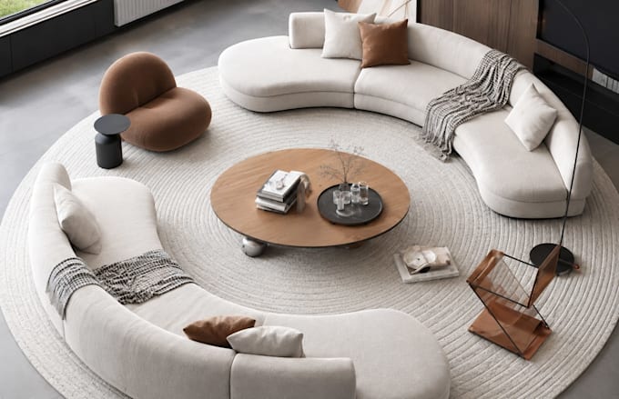 3d furniture model sofa, chair, table realistic renders and technical drawings