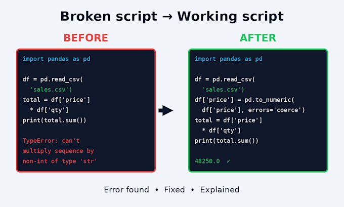 fix bugs and errors in your python script