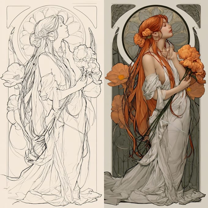 create illustrations in art nouveau style