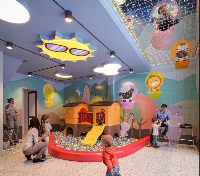 Render 3d indoor playground,daycare interior design,kids play area,kids ...