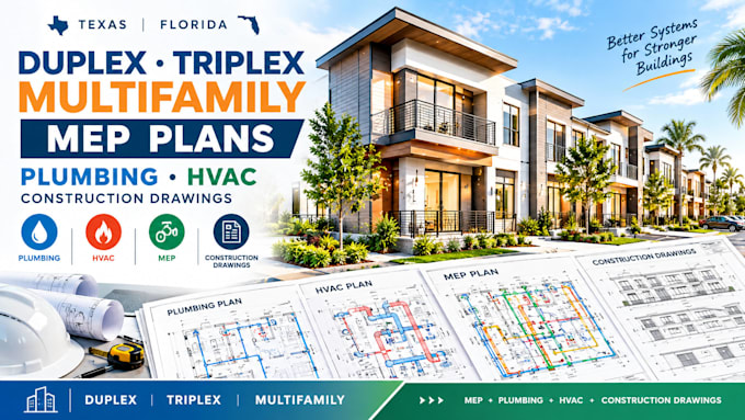 create texas florida duplex triplex multifamily mep plumbing hvac plans