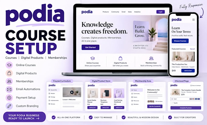 setup podia course digital products memberships and online store for creators