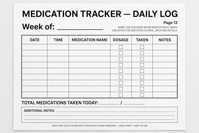 design caregiver medication log book for KDP