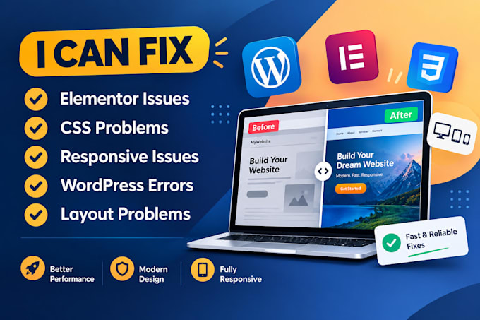 fix wordpress elementor bugs, errors and responsive issues