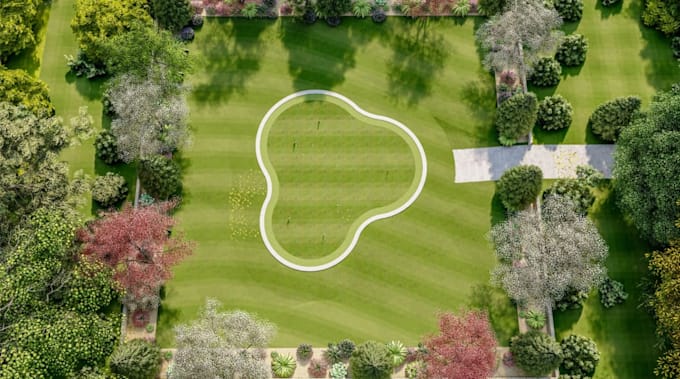 render cgi golf course design,virtual simulator,resort park,golf cart,landscape
