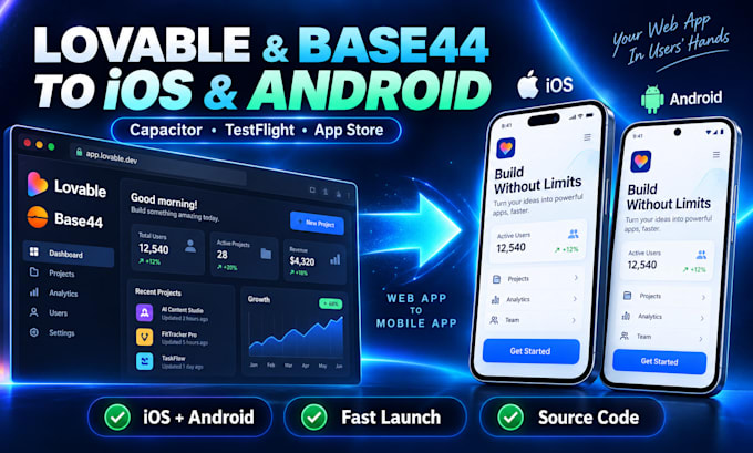 convert lovable base44 ai app to ios android app capacitor testflight app store