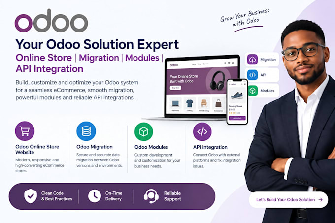 design odoo online store website odoo migration modules odoo api integration fix