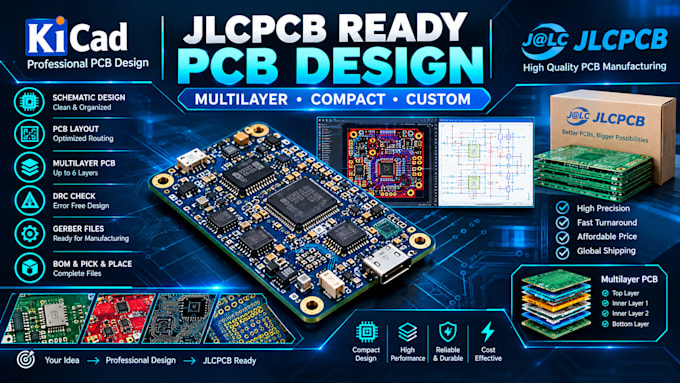 design jlcpcb ready, multilayer and compact custom pcb
