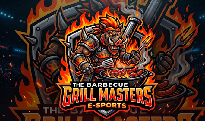 design awesome unique barbecue e sport mascot logo