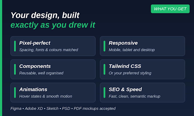 convert your figma design into a responsive react or nextjs website