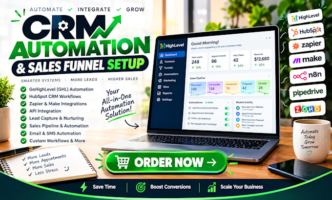 setup CRM automation workflows integrations with hubspot gohighlevel zapier