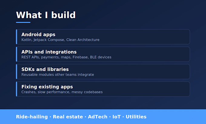 do mobile app development and be android developer for you in kotlin or java